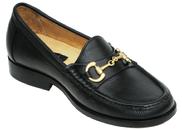 MENS BLACK HANDMADE BESPOKE PENNY LOAFER SHOE WITH GOLD BUCKLE